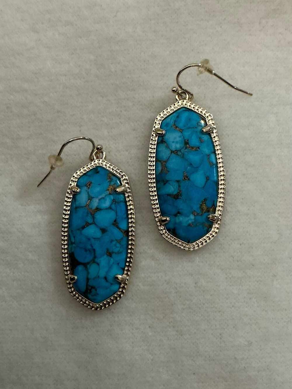 Kendra Scott Blue Turquoise-Style Oval Drop Earrings Gold Plated 1.75”